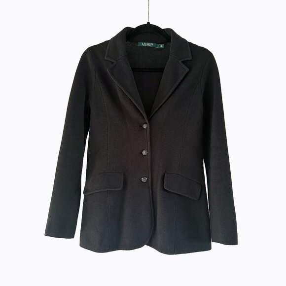 Lauren Ralph Lauren Sweater-Knit Blazer SzS Combed Black Crest Button Y2K Preppy - Picture 9 of 9